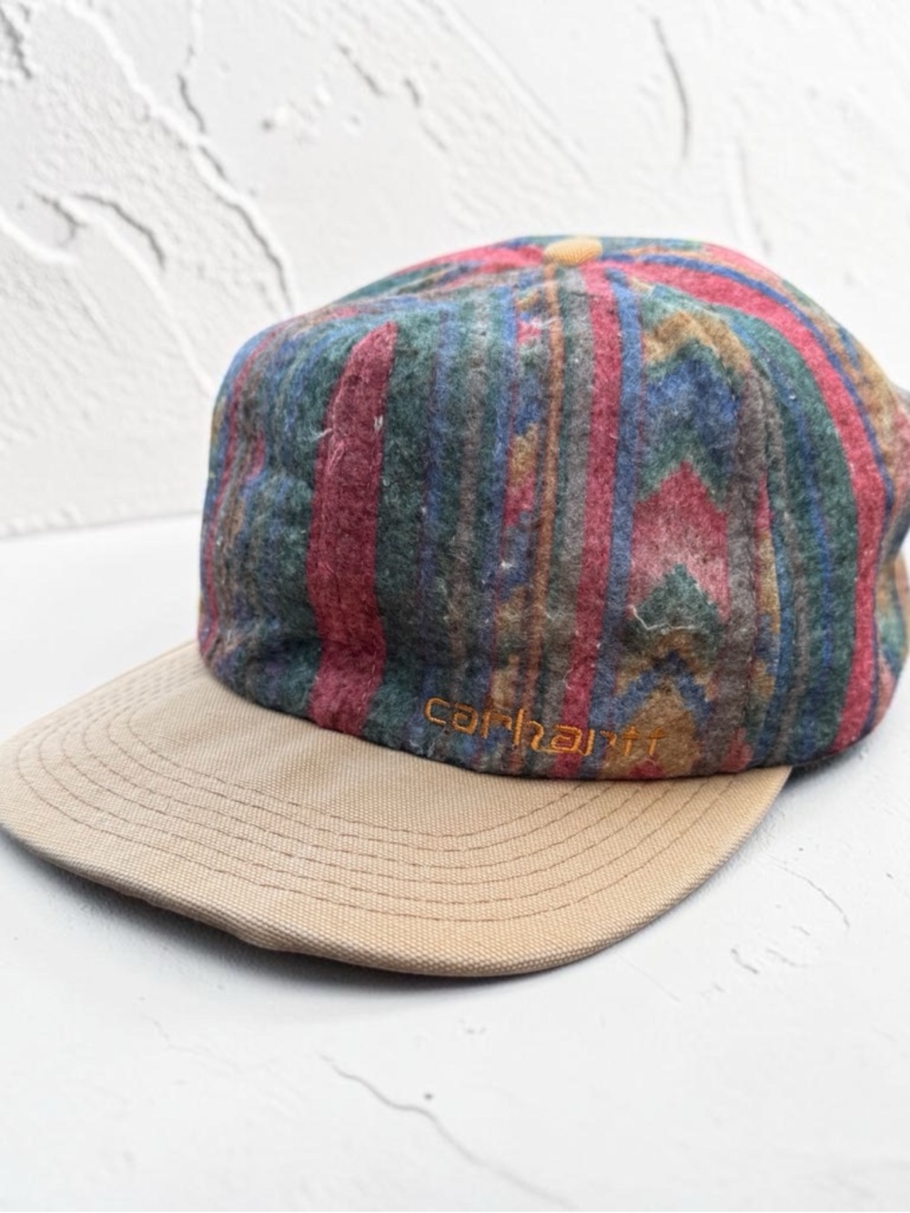 Vintage 90’s Carhartt Aztec Southwestern Print Blanket Snapback Hat Cap USA